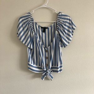 Forever21 white and blue button up crop top